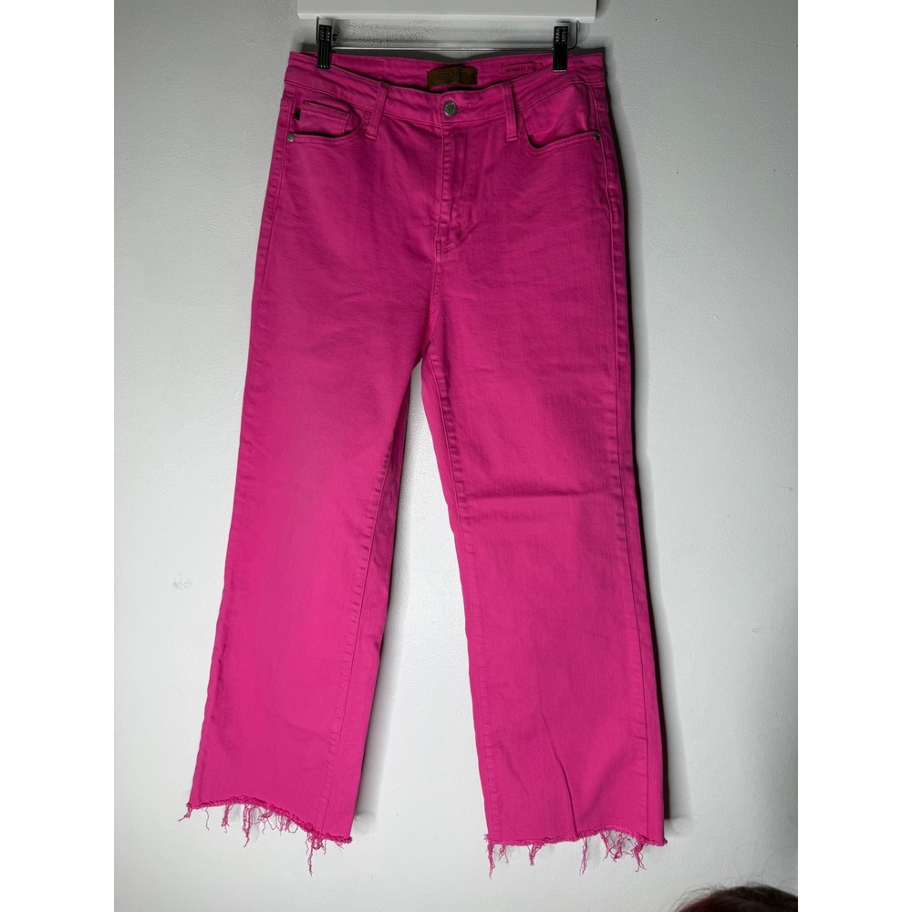 Judy Blue Hot Pink Heart Edition Wide Leg Raw Hem Pants size 11/30